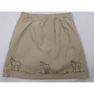 Vintage 90's Girls Lands' End Tan Corduroy Embroidered Horse Equestrian Skirt 16
